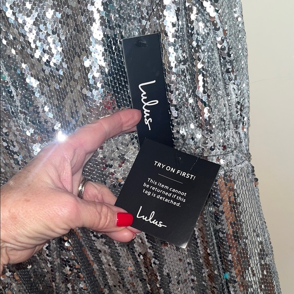 Lulu's Shimmering Silver Sequin Mini Dress - Picture 5 of 13
